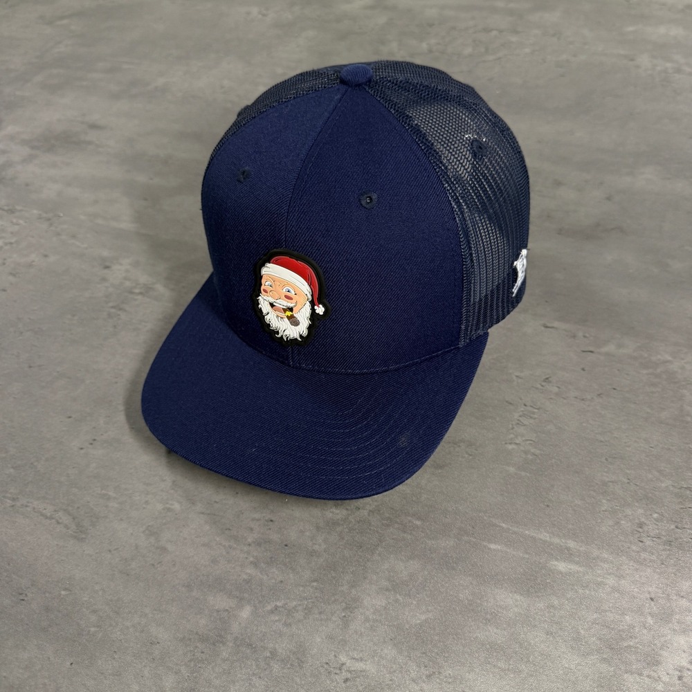 Branded Bills Snapback Hat Navy Blue Smoking Cigar Santa Patch Trucker Cap